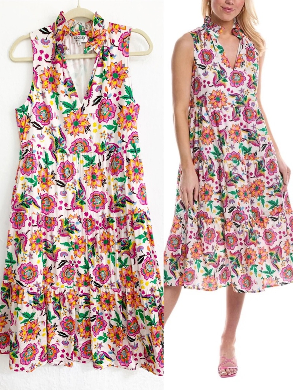 Crosby by Mollie Burch Wesley Ruffle Collar Tiered Midi Dress in Festival Floral